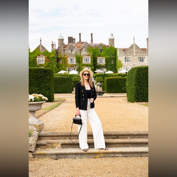 French Linen Wide Leg Palazzo Pants Lined Women White Pants Classic Straight Leg - Picture 3 of 5